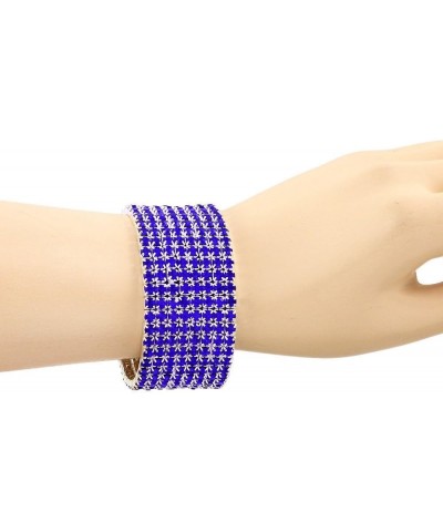 Rhinestone Crystal Stretch Bracelet Sparkle Wedding Bridal Sapphire 8 Rows $7.65 Bracelets