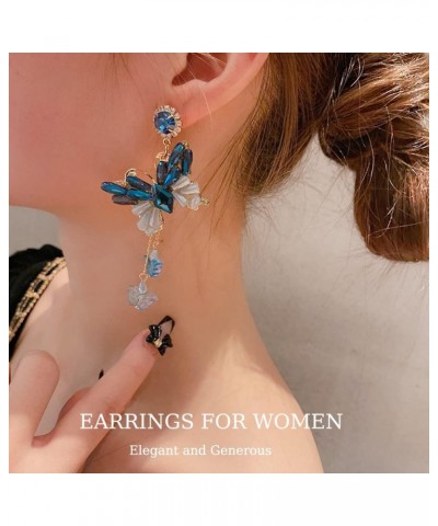 Butterfly Tassel Stud Earrings for Women Girls Trendy, Crystal Rhinestone Cubic Zirconia Drop Earrings Dangle Statement, Hypo...