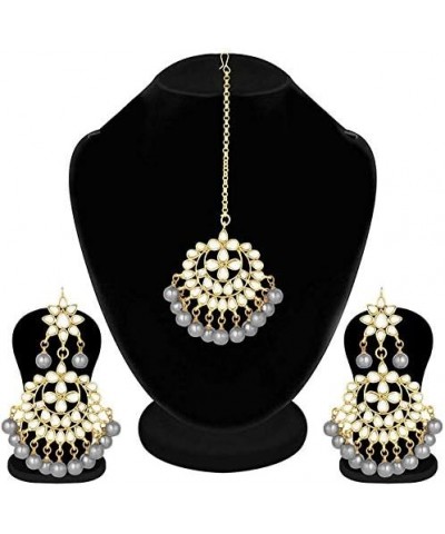 Indian Bollywood Gold Plated Beaded Ethnic Stylish Party Wear Earring Set with Maang Tikka for Women (TE7058) Grey $11.50 Jew...