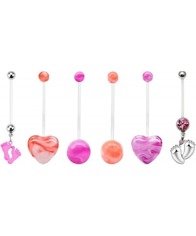 14G Flexible Clear Acrylic Pregnancy Heart Belly Button Rings Personalized Dangle Pregnancy Maternity Belly Rings PINK $7.41 ...