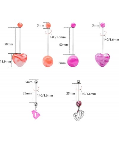 14G Flexible Clear Acrylic Pregnancy Heart Belly Button Rings Personalized Dangle Pregnancy Maternity Belly Rings PINK $7.41 ...