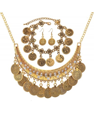 Gypsy Jewelry Set Gypsy Costume for Women Gold Coins Necklace Earrings Bracelet Boho Necklaces Rhinestone Necklace Coins Dang...