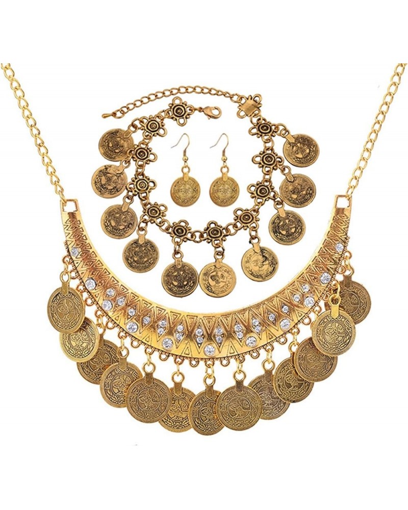 Gypsy Jewelry Set Gypsy Costume for Women Gold Coins Necklace Earrings Bracelet Boho Necklaces Rhinestone Necklace Coins Dang...