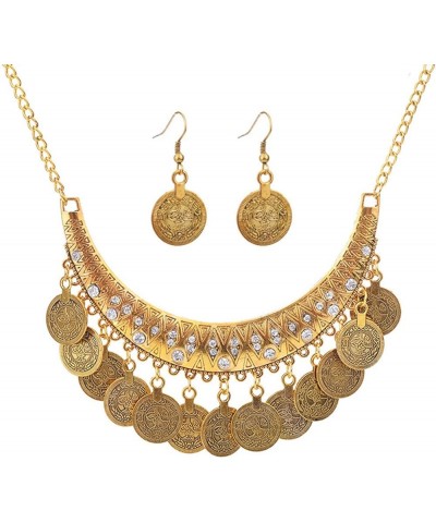 Gypsy Jewelry Set Gypsy Costume for Women Gold Coins Necklace Earrings Bracelet Boho Necklaces Rhinestone Necklace Coins Dang...