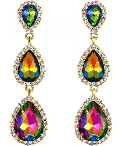 Women's Gold-tone Austrian Crystal Teardrop Pear Shape 2.5 Inch Long Earrings Emerald Color 05-Multicolor-Gold Tone $10.91 Ea...