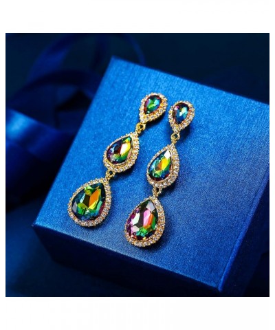 Women's Gold-tone Austrian Crystal Teardrop Pear Shape 2.5 Inch Long Earrings Emerald Color 05-Multicolor-Gold Tone $10.91 Ea...