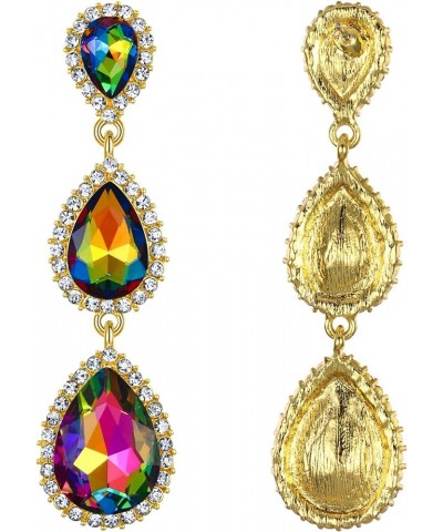 Women's Gold-tone Austrian Crystal Teardrop Pear Shape 2.5 Inch Long Earrings Emerald Color 05-Multicolor-Gold Tone $10.91 Ea...