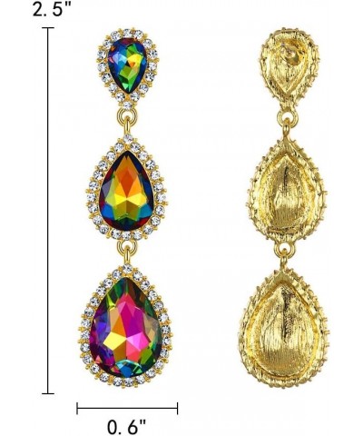 Women's Gold-tone Austrian Crystal Teardrop Pear Shape 2.5 Inch Long Earrings Emerald Color 05-Multicolor-Gold Tone $10.91 Ea...