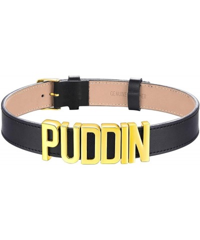 Custom Punk Leather Choker for Women, Personalised Photo Name Collar Necklace for Girlfriend Wife, 5.5mm/19mm Wide Puddin Bla...