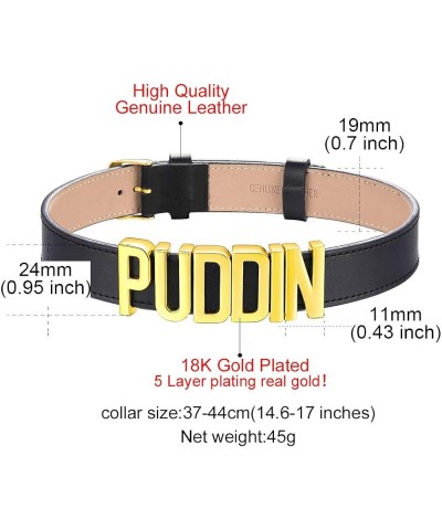 Custom Punk Leather Choker for Women, Personalised Photo Name Collar Necklace for Girlfriend Wife, 5.5mm/19mm Wide Puddin Bla...