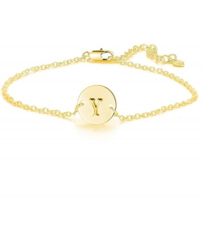 Initial Bracelet for Women Adjustable Round Disc Alphabet Letters Bracelet for Girls Y-Gold $10.02 Bracelets