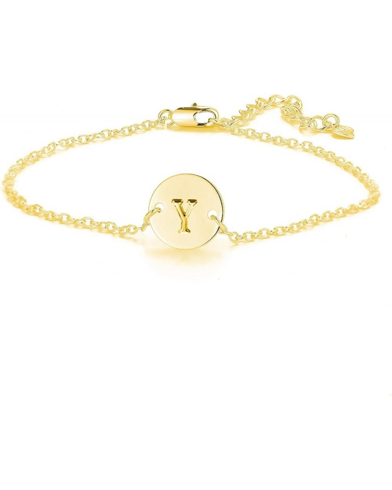 Initial Bracelet for Women Adjustable Round Disc Alphabet Letters Bracelet for Girls Y-Gold $10.02 Bracelets