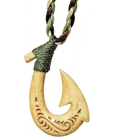 Stylized Maori Hawaiian Aged Bone Fish Hook Necklace with Camo Cord and Scrimshaw - SMALL $21.95 Necklaces