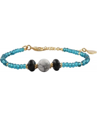 Gold Plated Ball Bracelet With Clasp Gemstone Brass Howlite Onyx & Apatite. Stacking Adjustable Bracelet howlite, onyx, apati...