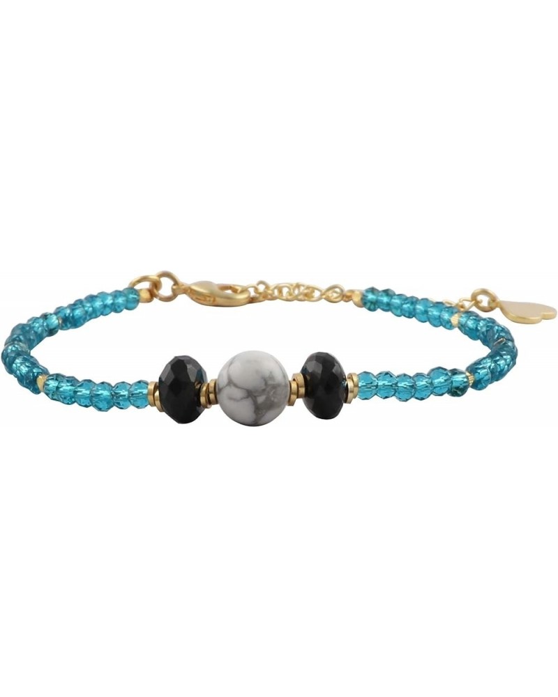 Gold Plated Ball Bracelet With Clasp Gemstone Brass Howlite Onyx & Apatite. Stacking Adjustable Bracelet howlite, onyx, apati...