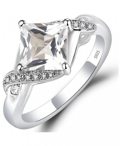 925 Sterling Silver Gemstone Ring Kite Set Square Cut 7X7 MM Engagement Ring for Women White Topaz $66.00 Others