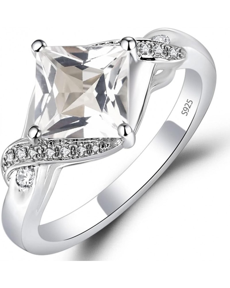 925 Sterling Silver Gemstone Ring Kite Set Square Cut 7X7 MM Engagement Ring for Women White Topaz $66.00 Others