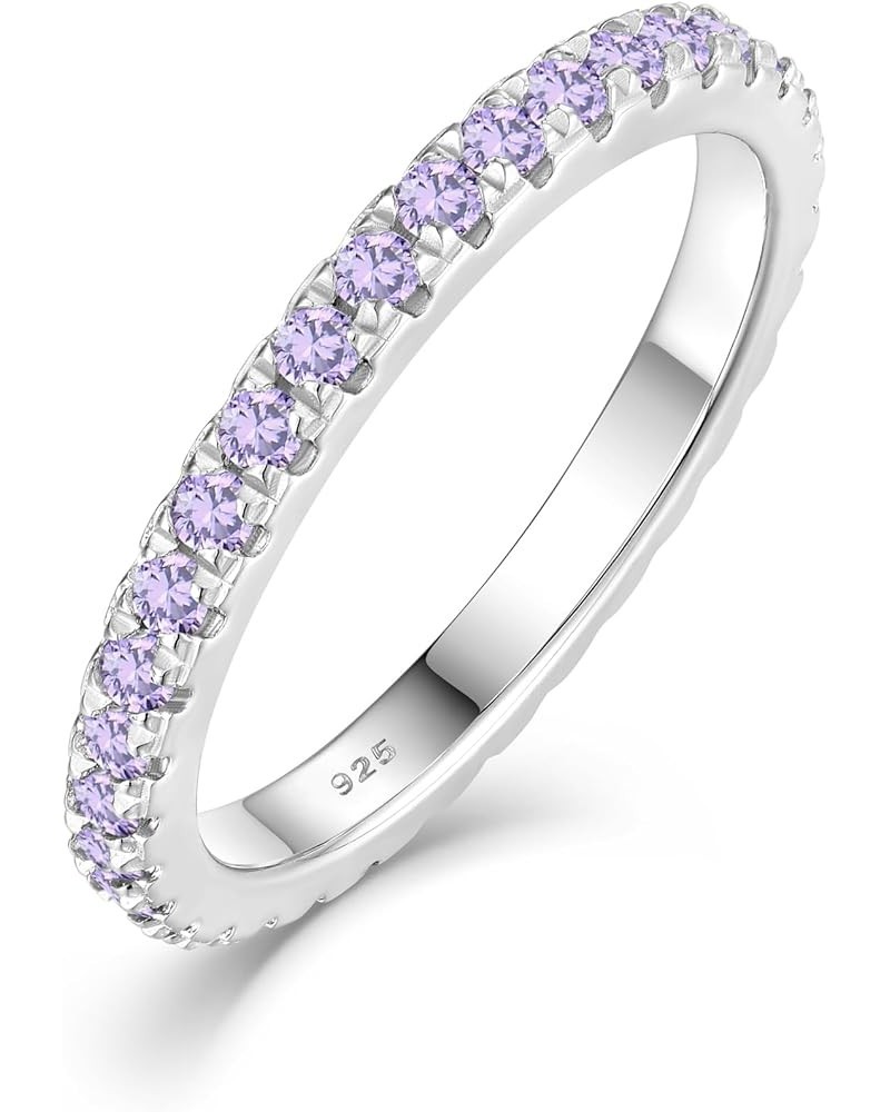 925 Sterling Silver Stackable Ring 2 MM Halo Birthstones Eternity Bands for Women 6-9 Size 2-amethyst-Feb 8 $29.25 Others