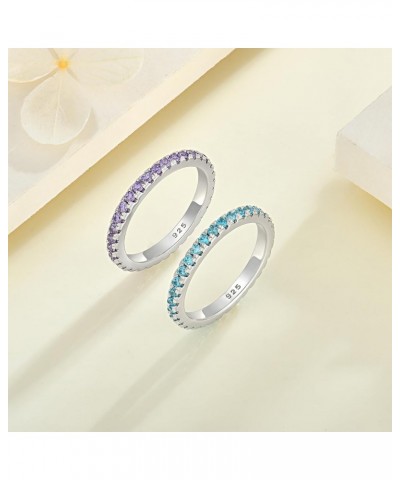 925 Sterling Silver Stackable Ring 2 MM Halo Birthstones Eternity Bands for Women 6-9 Size 2-amethyst-Feb 8 $29.25 Others