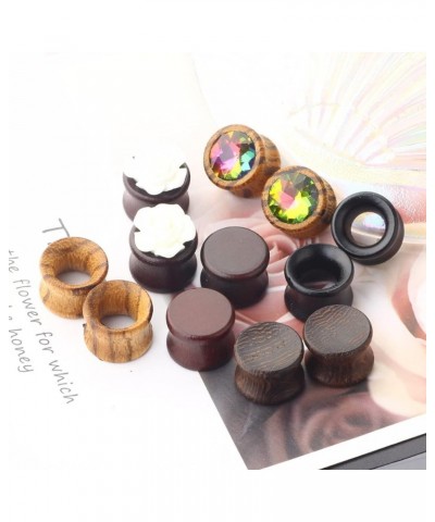 12pcs Nature Wood Ear Tunnels Wooden Gauges Earrings Pugs Body Piercing Zircon Flower Set Earrings Stretching Tapers Expander...