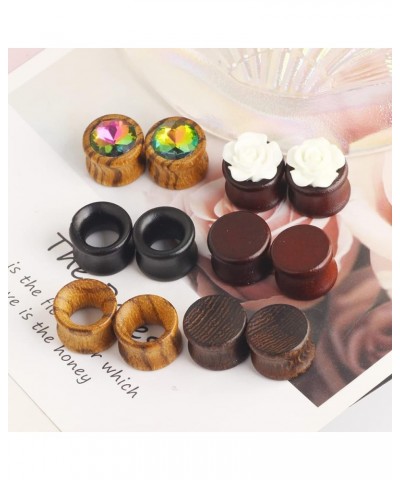 12pcs Nature Wood Ear Tunnels Wooden Gauges Earrings Pugs Body Piercing Zircon Flower Set Earrings Stretching Tapers Expander...