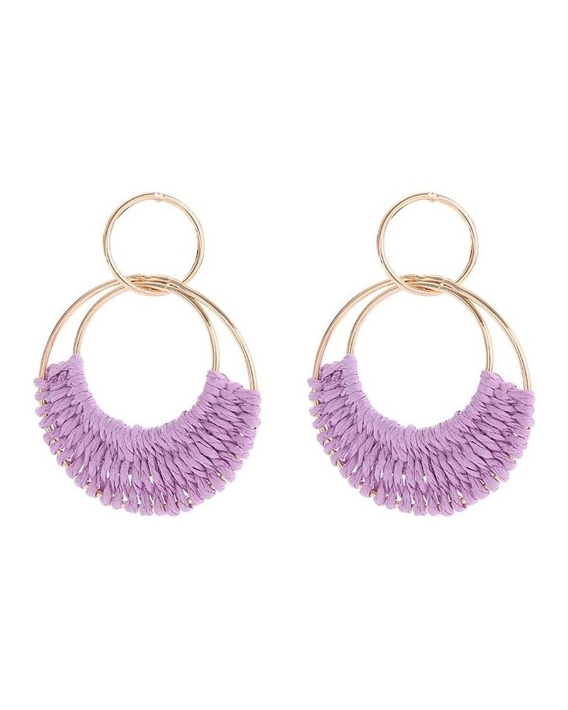 Handmade Raffia Hoop Earrings For Women Boho Summer Beach Earrings Lightweight Straw Wicker Rattan Dangle Earrings Statement ...