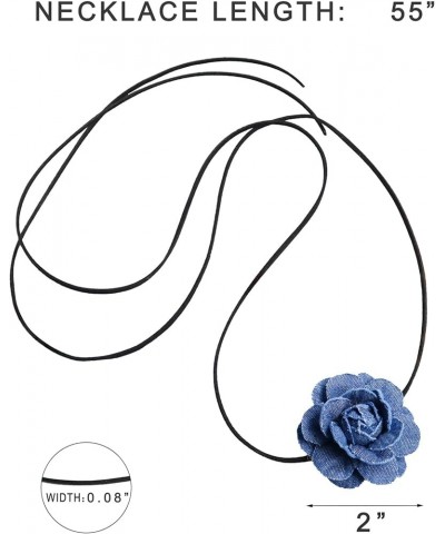 Black Choker Camellia Flower Lace-up Necklace For Women Girls Denim flower $7.55 Necklaces